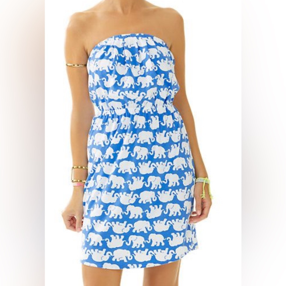 Lilly Pulitzer Blue and White Pima cotton Elephant Pattern dress size Small